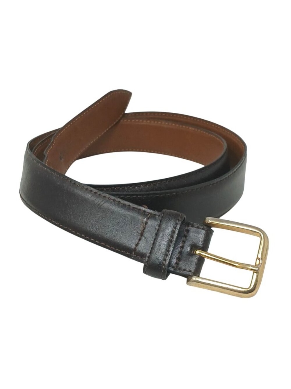 Brown Italian Split Leather Belt Gold Buckle Classic 42/105 Made USA #D21B